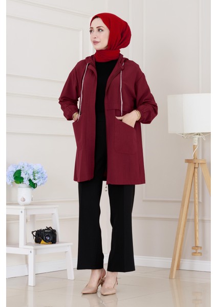 Kapüşonlu Önü Patlı Kap-Bordo