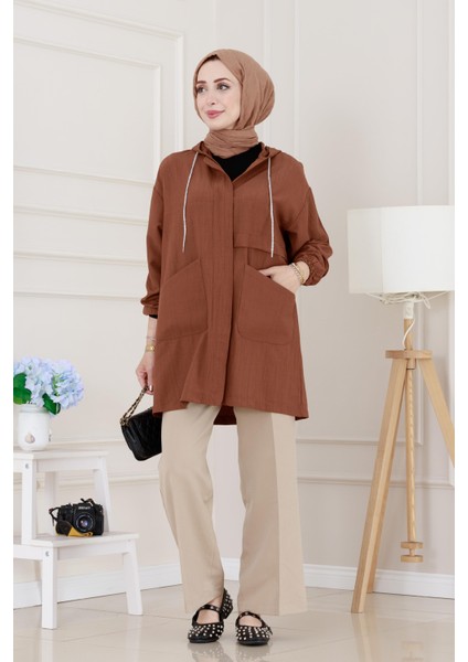 Kapüşonlu Önü Patlı Kap-Kahverengi