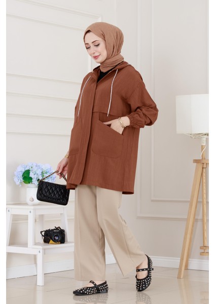 Kapüşonlu Önü Patlı Kap-Kahverengi modelleri