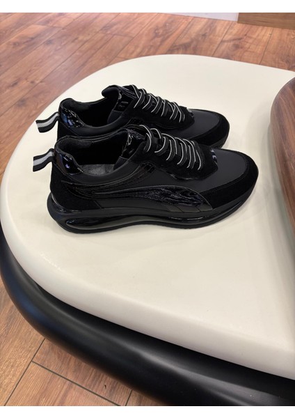 1102 Siyah Rugan Hakiki Deri Erkek Sneakers - Erkek Spor Ayakkabı