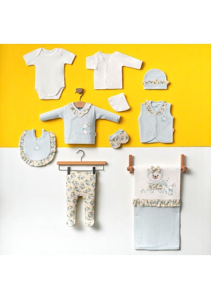 Kız Bebek 0-3 Ay Çiçekli Tavşanlı 10LU Set %100 Organik Pamuk