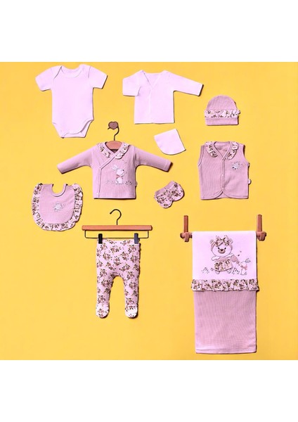 Kız Bebek 0-3 Ay Çiçekli Tavşanlı 10LU Set %100 Organik Pamuk