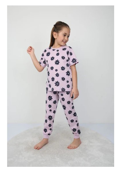 2'li Renkli Kelebek ve Pembe Kalp Desenli Kız Çocuk Pijama Takımı