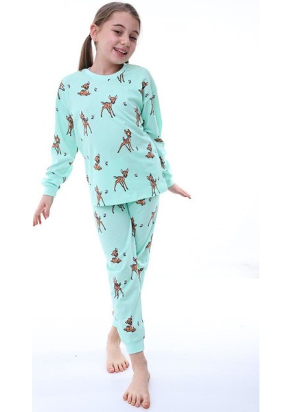 Geyik Desenli Kız Çocuk Pijama Takımı