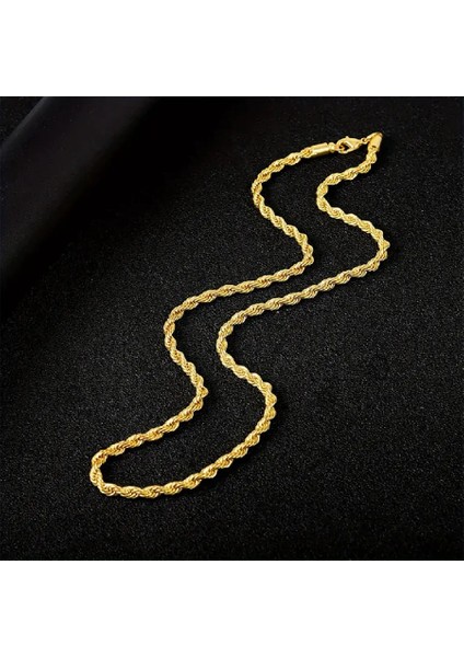 Çelik Kolye Ince Burgu Zincir Model 4 mm Kalınlık 55 cm Uzunluk Altın Sarısı Gold