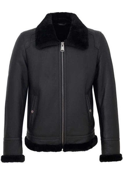 Siyah Hakiki Deri Erkek Hakiki Deri Mont - E23KKM310473-D51