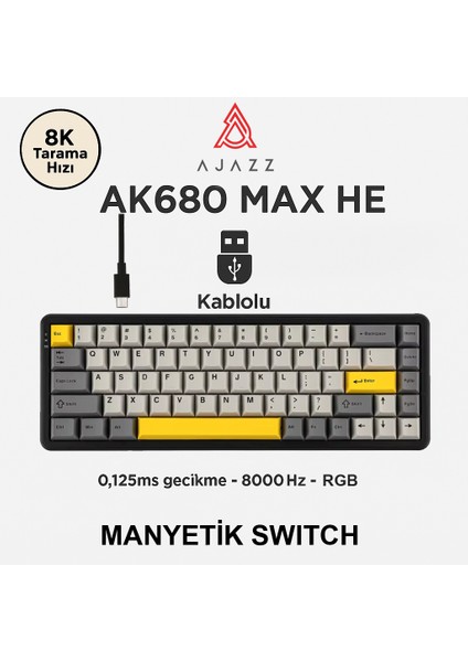 AK680 Max Rapid Trigger Manyetik Switch Mekanik Kablolu Klavye Rgb 0.125 Ms Ultra Düşük Gecikme