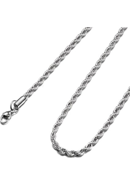 Çelik Kolye Ince Burgu Zincir Model 4 mm Kalınlık 55 cm Uzunluk Gümüş Silver