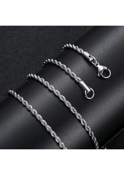 Çelik Kolye Ince Burgu Zincir Model 4 mm Kalınlık 55 cm Uzunluk Gümüş Silver