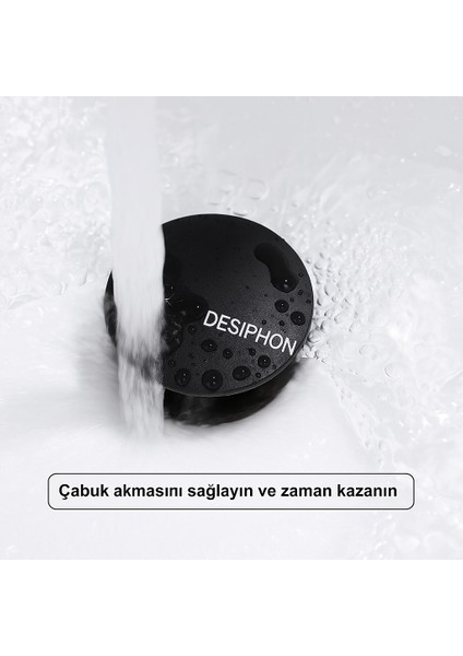 Siyah Pop-Up Lavabo Sifonu – Porselen Başlıklı, Taşmalı Lavabolarla Uyumlu, Kolay Kurulumlu