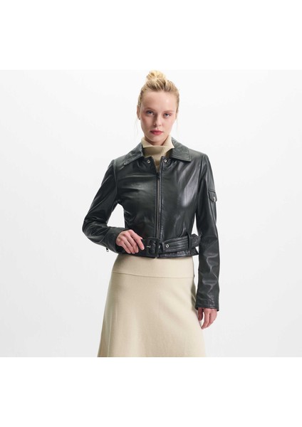 Haki Hakiki Deri Kadın Hakiki Deri Biker Mont - K24IDM320440-R45 modelleri