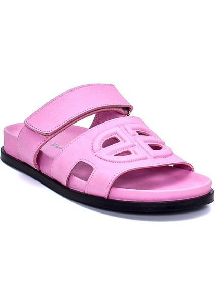 Tron Pembe Hakiki Deri Kadın Düz Terlik