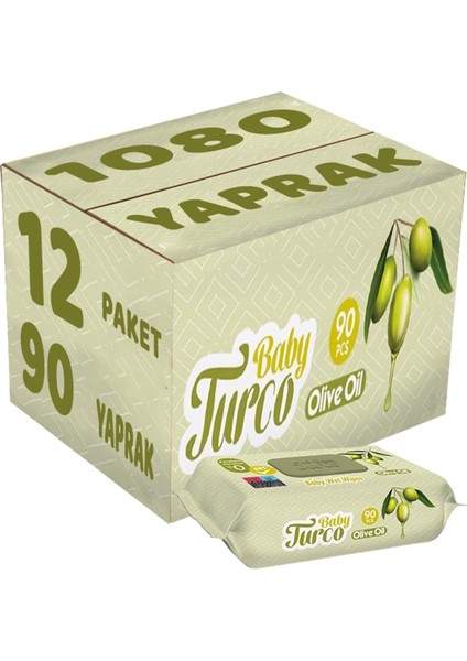 Islak Havlu Mendil 90 Yaprak Zeytinyağlı 12 Li Set 1080 Yaprak