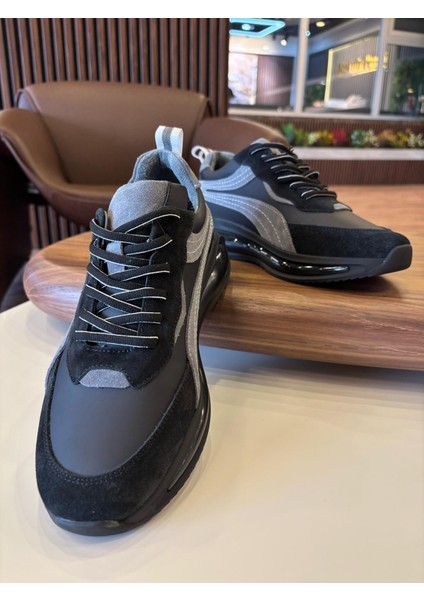 1102 Siyah Füme Hakiki Deri Erkek Sneakers