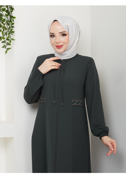 Yarım Pileli Bel Nakışlı Tam Boy Kadın Ferace fiyatları