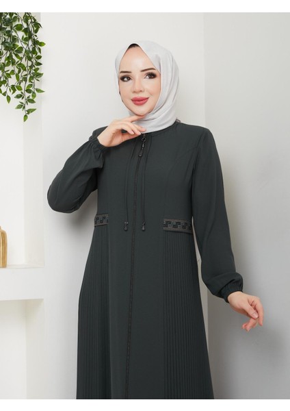 Yarım Pileli Bel Nakışlı Tam Boy Kadın Ferace indirimleri
