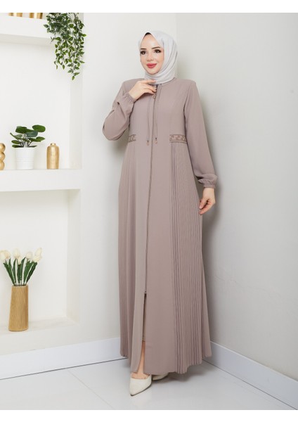 Yarım Pileli Bel Nakışlı Tam Boy Kadın Ferace fiyatları