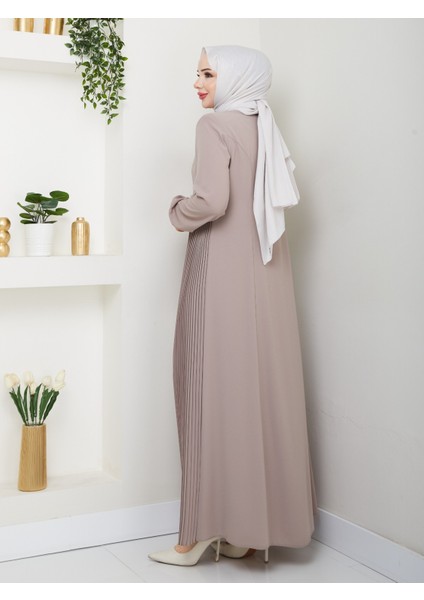 Yarım Pileli Bel Nakışlı Tam Boy Kadın Ferace fırsatları