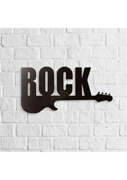 Ahşap Gitar Figürlü Rock Yazısı Duvar Dekoru Salon Oturma Yatak Odası Ofis Için 50X45CM Tablo