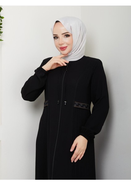 Yarım Pileli Bel Nakışlı Tam Boy Kadın Ferace fiyatları