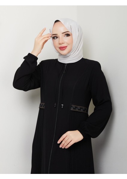 Yarım Pileli Bel Nakışlı Tam Boy Kadın Ferace fırsatları