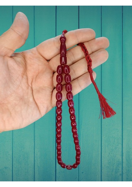 Sıkma Kehribar Tesbih Bordo Renk Kapsül Kesim T-826