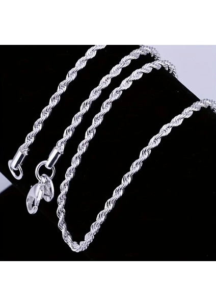 Çelik Takı Seti Bileklik Kolye Ince Burgu Zincir Model 4 mm Kalınlık 18-55 cm Gümüş Silver