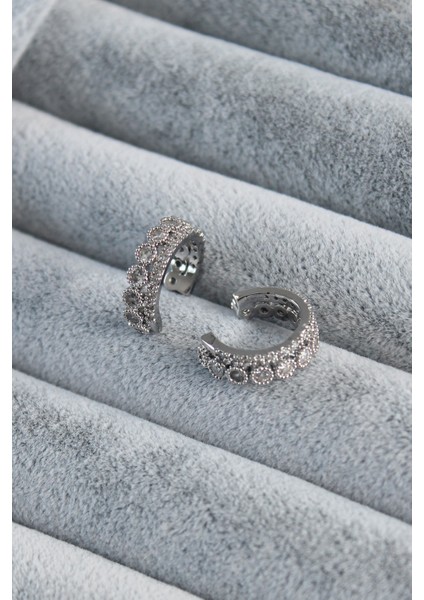 Gümüş Renk Zirkon Taşlı Earcuff Kıkırdak Küpe