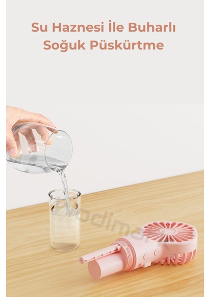 El Tipi Sulu Buharlı Fan Şarjlı Vantilatör Mini Masaüstü El Fan Taşınabilir 3 Kademeli USB Pervane
