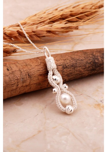 Inci Taşlı Kazaziye Işlemeli Dorika Gümüş Kolye 8006