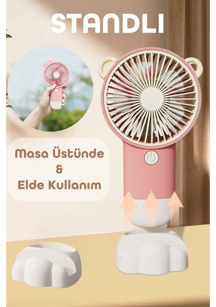 Şarjlı Telefon Standlı Mini El Fanı Seyahat Masaüstü Vantilatör Taşınabilir Mini Fan Pembe 0808