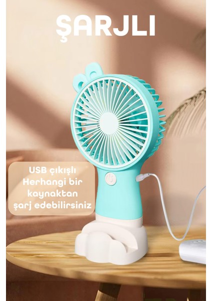 Şarjlı Telefon Standlı Mini El Fanı Seyahat Masaüstü Vantilatör Taşınabilir Mini Fan Turkuaz 0808 modelleri