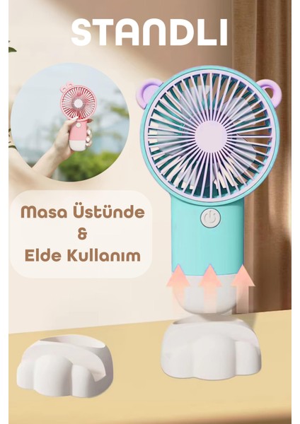 Şarjlı Telefon Standlı Mini El Fanı Seyahat Masaüstü Vantilatör Taşınabilir Mini Fan Turkuaz 0808 fırsatları