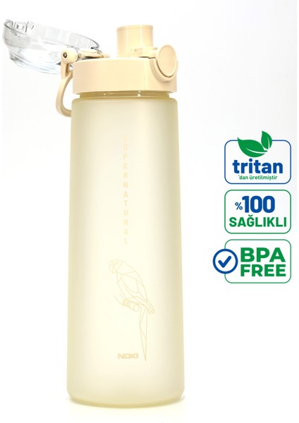 Su Matarası Tritan Geniş Ağız Su Şişesi Luxury Spor Matarası Suluğu Bpasız 730 ml Bej 0110