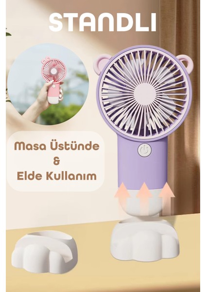 Şarjlı Telefon Standlı Mini El Fanı Seyahat Masaüstü Vantilatör Taşınabilir Mini Fan Mor 0808
