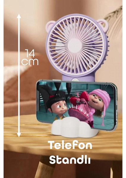 Şarjlı Telefon Standlı Mini El Fanı Seyahat Masaüstü Vantilatör Taşınabilir Mini Fan Mor 0808