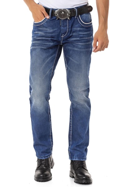 CD148 Yıkanmış Standart Kesim Mavi Erkek Kot Pantolon