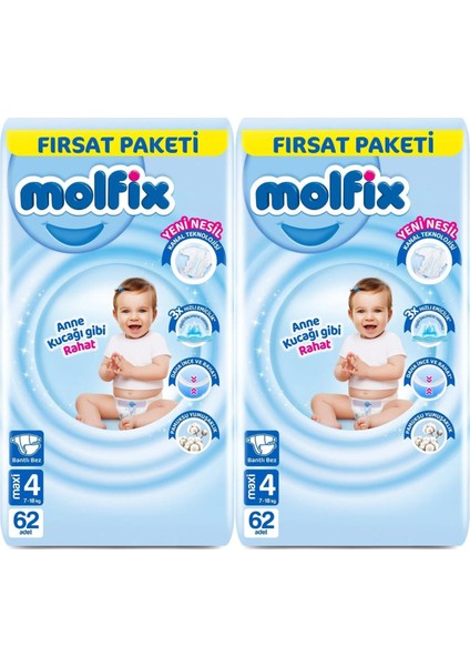 Bebek Bezi Beden: 4 (7- 14KG) Maxi 124 Adet Ekonomik Fırsat Pk