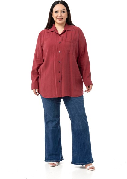 Büyük Beden Göğüste Tek Cepli Bordo Gömlek fiyatları