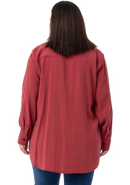 Büyük Beden Göğüste Tek Cepli Bordo Gömlek modelleri
