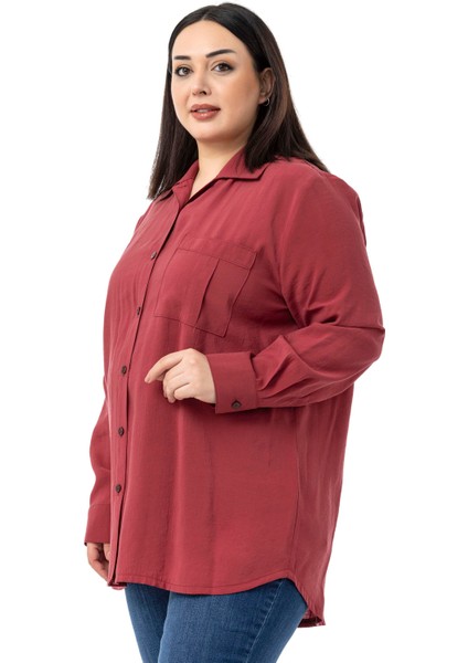 Büyük Beden Göğüste Tek Cepli Bordo Gömlek fırsatları