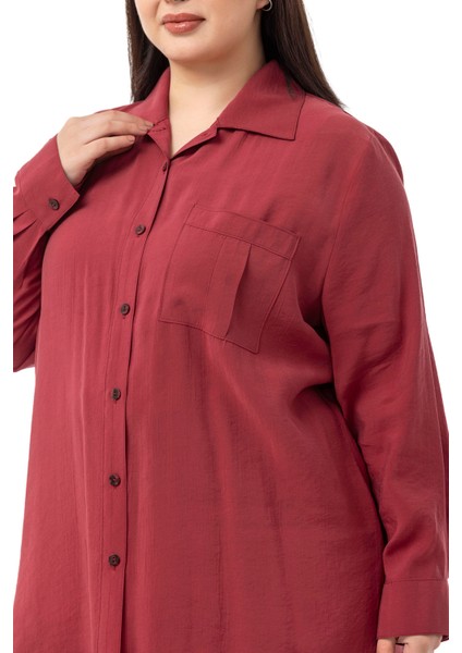 Büyük Beden Göğüste Tek Cepli Bordo Gömlek indirimleri