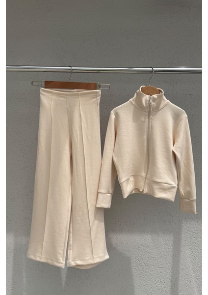 %100 Cotton Fermuarlı Üst - Ispanyol Paça Pantolon Kız Çocuk