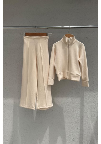%100 Cotton Fermuarlı Üst - Ispanyol Paça Pantolon Kız Çocuk