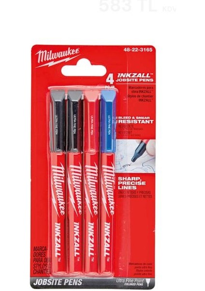 Milwauke Inkzall Ince Uçlu Siyah Mavi Kırmızı 4 Pr