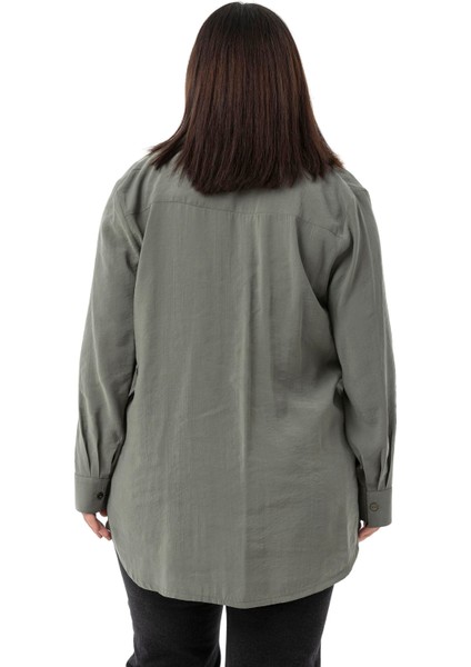 Büyük Beden Göğüste Tek Cepli Haki Gömlek modelleri