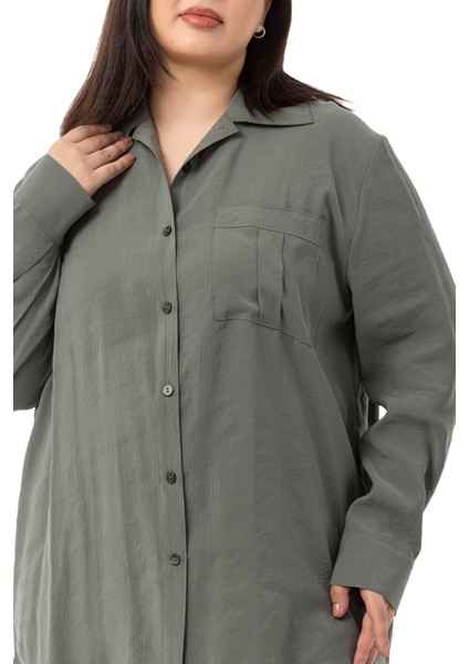 Büyük Beden Göğüste Tek Cepli Haki Gömlek indirimleri