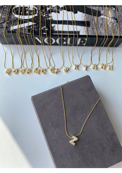 Çelik Zirkon Taşlı Harf Kolye