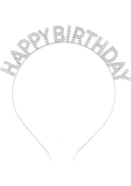 Gümüş Kristal Taşlı Happy Birthday Tacı