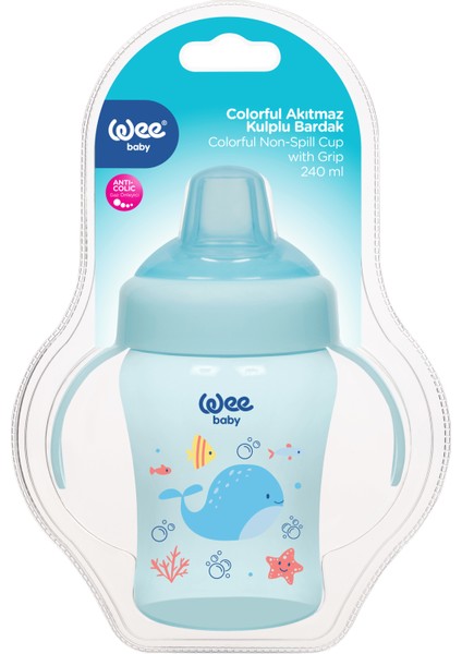 Colorful Akıtmaz Kulplu Antikolik Bardak 240 ml Mavi